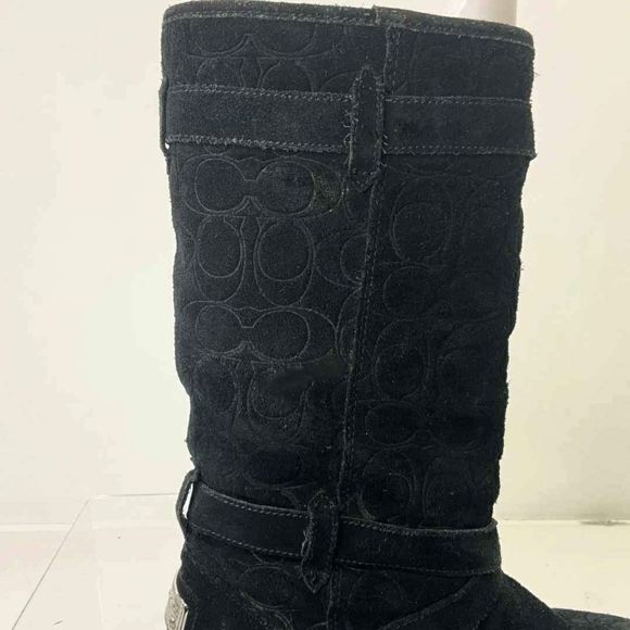 Coach "Thelma" Designer Black Signature Embossed Suede Winter Boots 7B - Picture 6 of 6